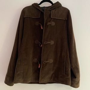 A.P.C. brown corduroy pea coat with a full zip and toggle buttons. Like new.